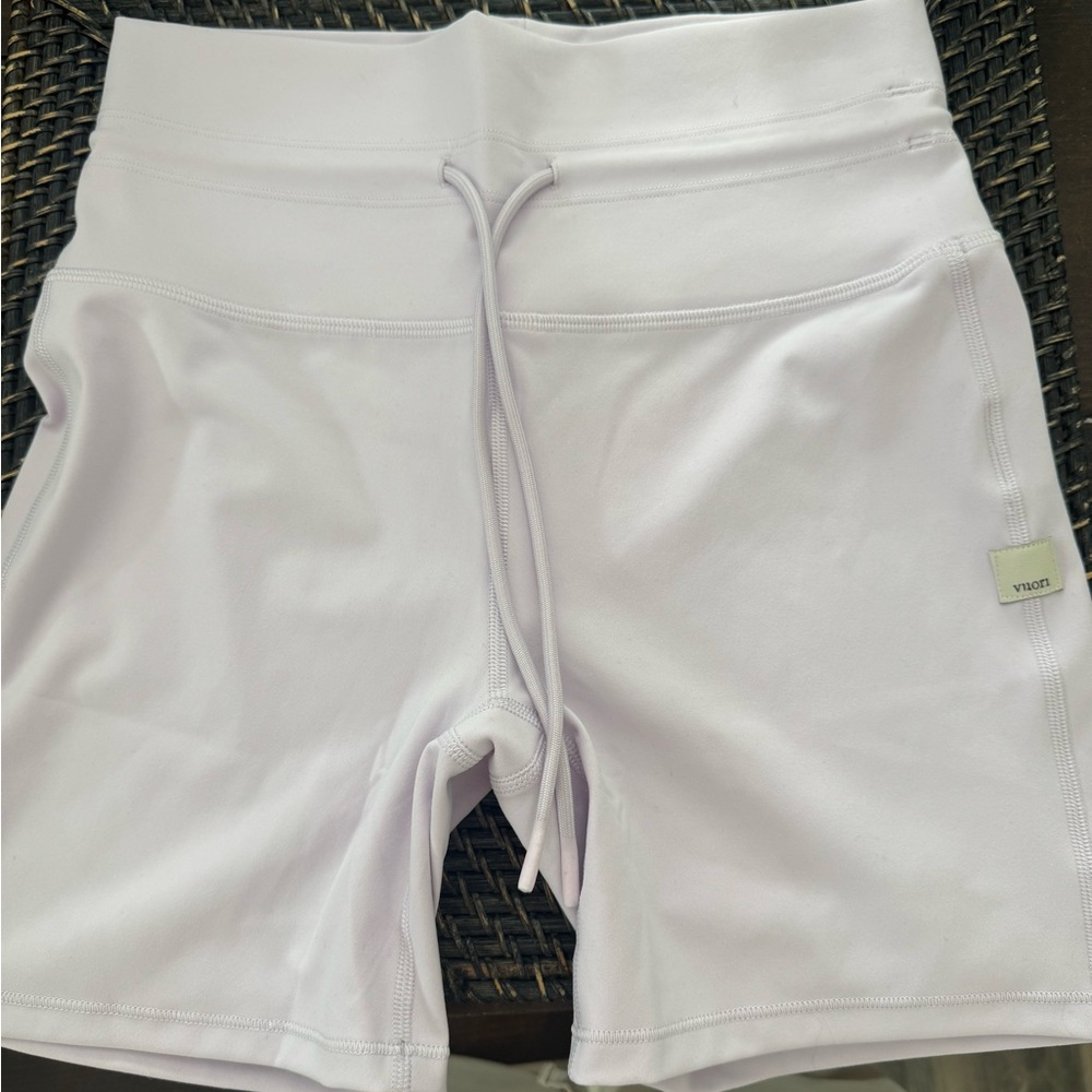 Vuori Light Lavender Women's Bike Shorts with Drawstring Waist